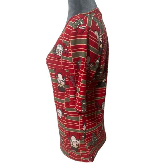 LulaRoe- stretch- Santa Trees Red Medium- Christmas Short Sleeve Holiday - Picture 4 of 7
